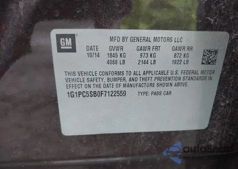 2015 Chevrolet Cruze 1Lt Auto from USA, damaged, VIN 1G1PC5SB0F7122559